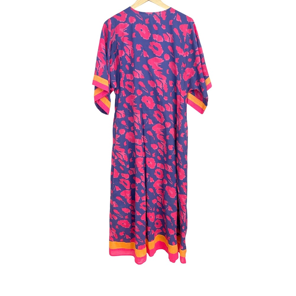 La Plage Leopard Surf Vintage Kaftan Cotton Midi Dress Pink Purple Orange Small - Picture 8 of 8
